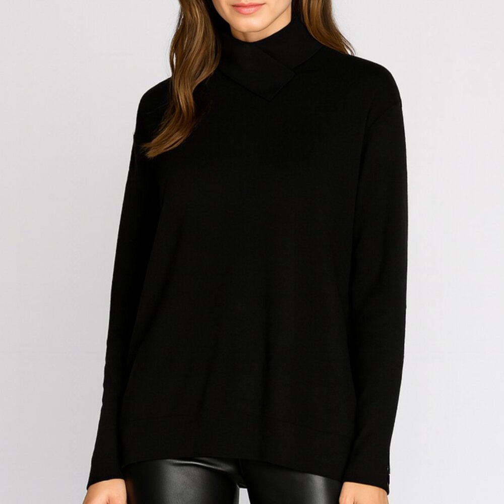 NWOT Zara Knit Mock Neck Classic Black Pullover Sweater